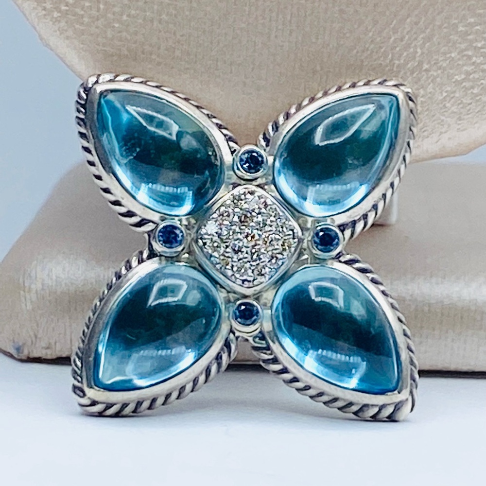 David Yurman Renaissance Blue Topaz Diamond Teardr - Picture 2 of 11